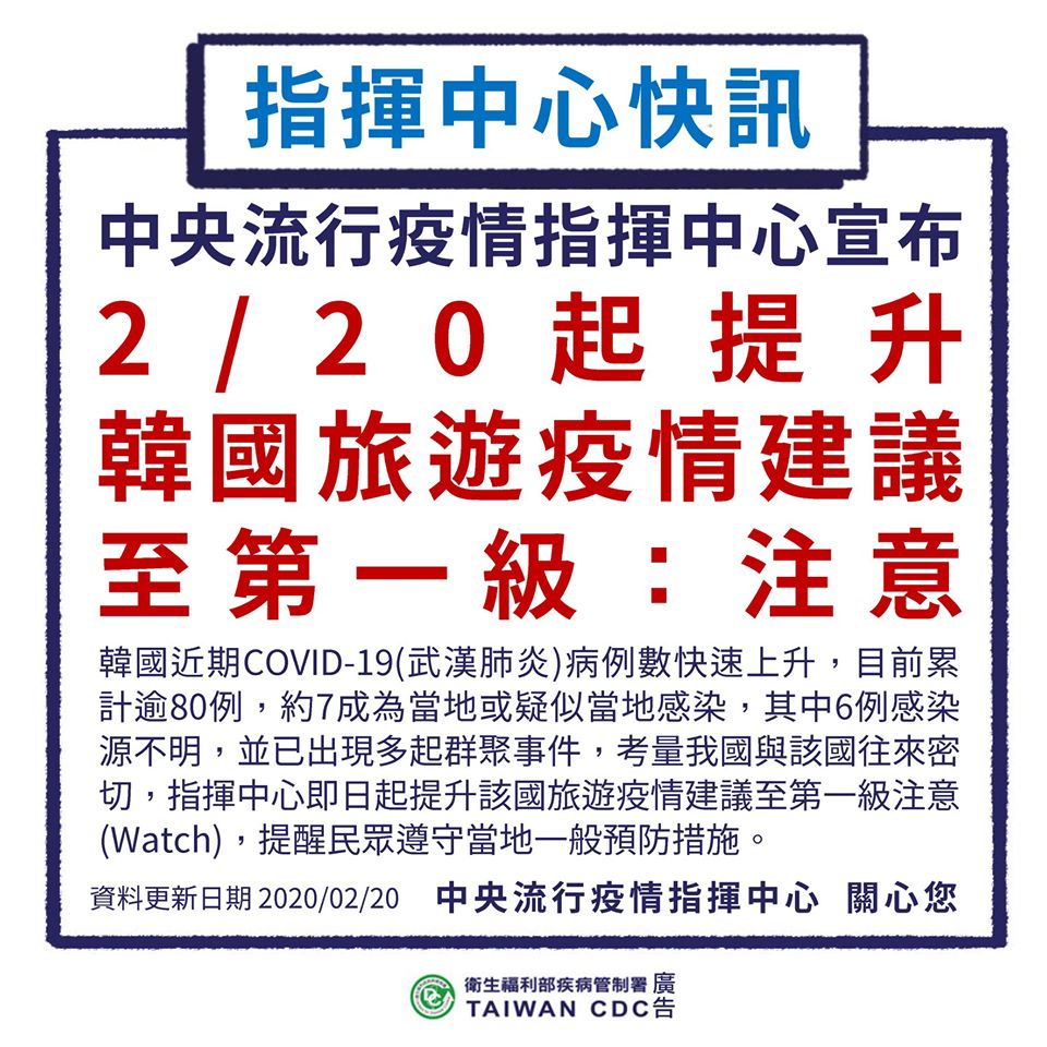 赴韓旅遊要小心　疫情提醒提升至第一級　