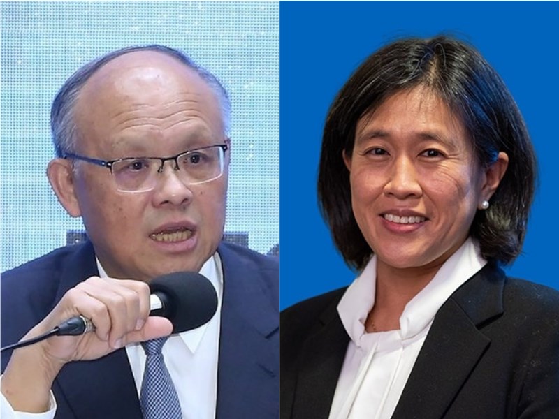 行政院政務委員兼經貿談判辦公室總談判代表鄧振中，10日晚間與美國貿易代表戴琪召開視訊會議，確認數週內將以視訊方式召開第11屆TIFA會議。（左圖為中央社檔案照片，右圖取自白宮網頁whitehouse.gov）
