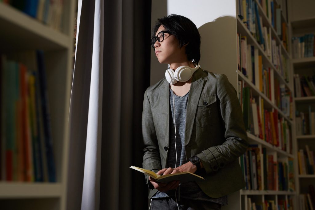 Student in the library