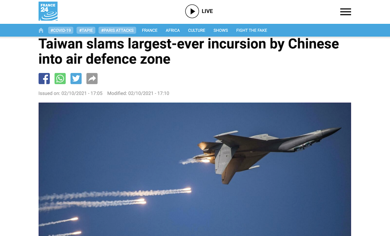 解放軍軍機十一大舉擾台　引起歐洲媒體側目