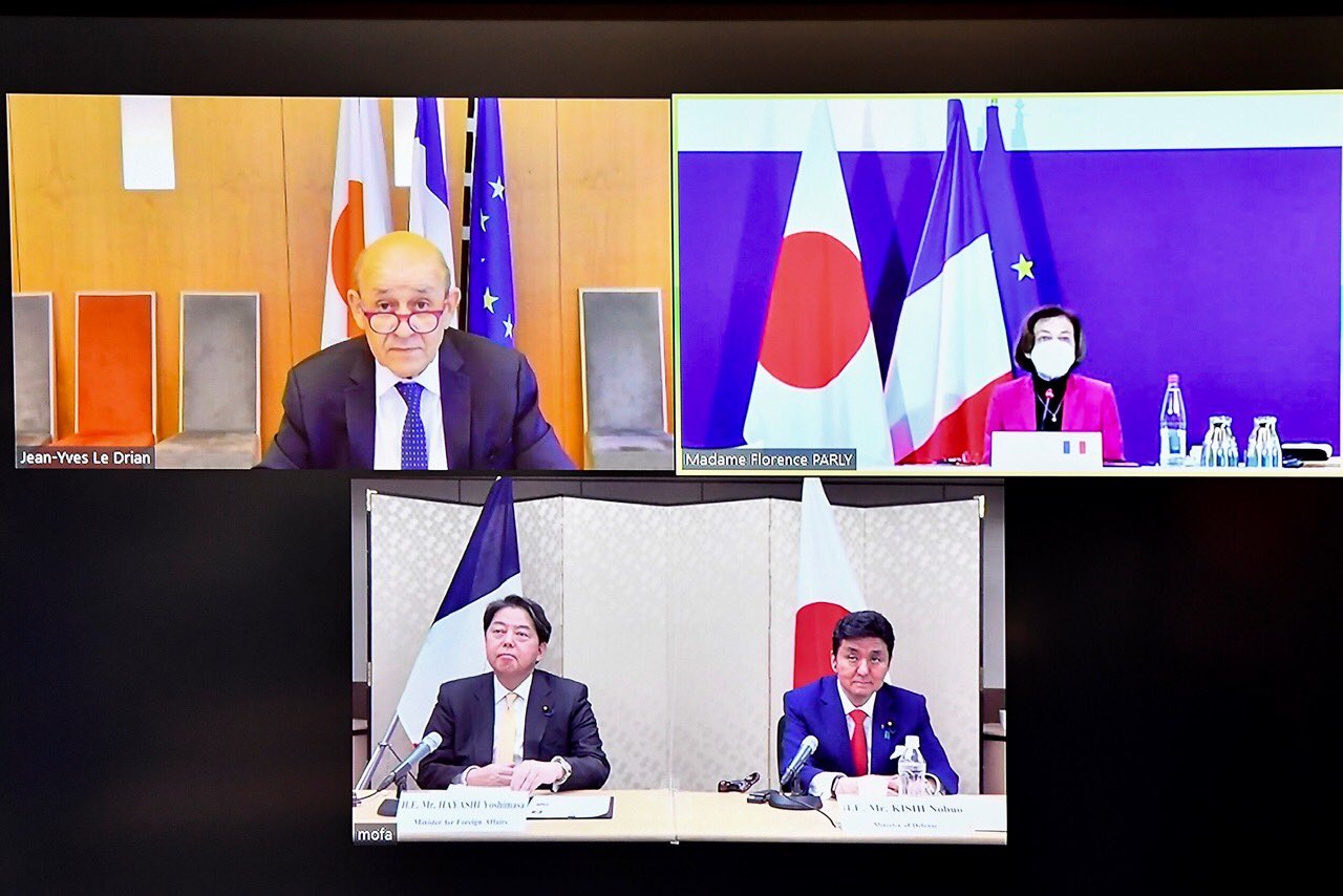 日本法國外交國防二加二部長會議:反對中國的海上擴權