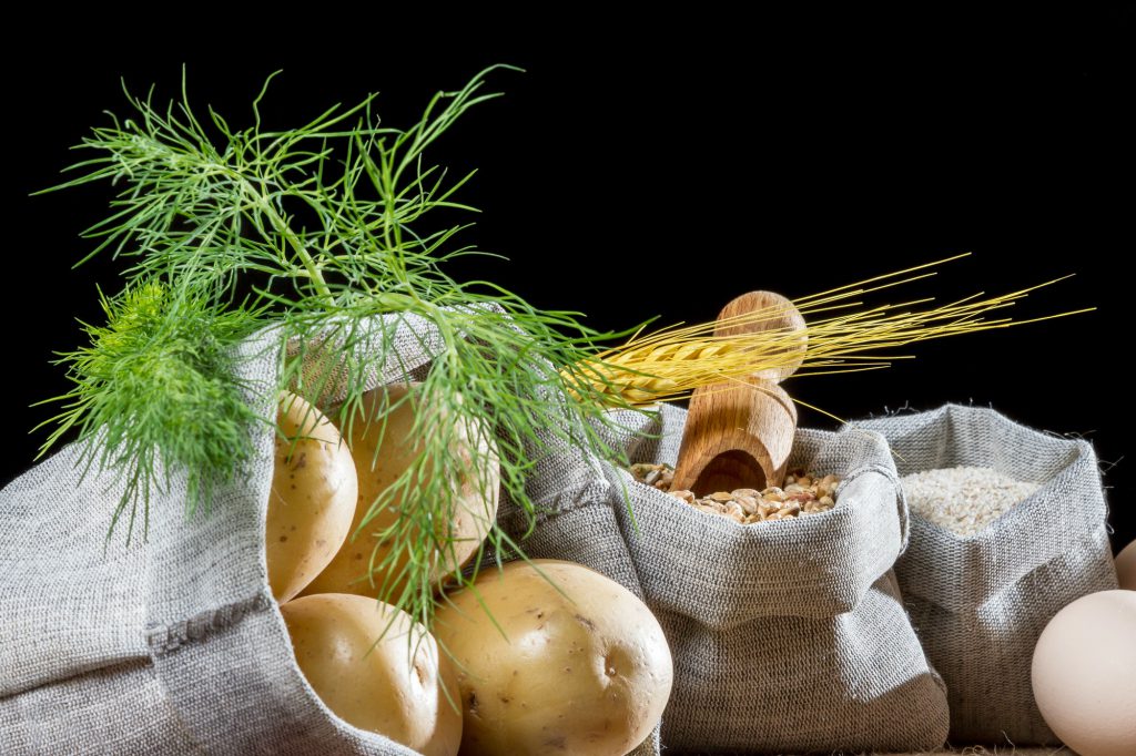 Rural food ingredients on black background